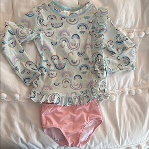 Ruffle Butts Pink and Blue Rashguard Swim Set